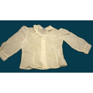 Vintage Dan Dee Girls Top 100% Nylon Sheer Embroidered Flowers Button Up Shirt